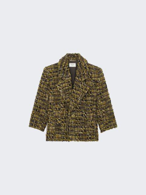SAINT LAURENT Single Breasted Tweed Jacket Gris Vert