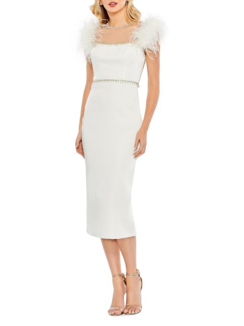 MAC DUGGAL Women's Feather & Pearl-Embellished Midi-Dress - White