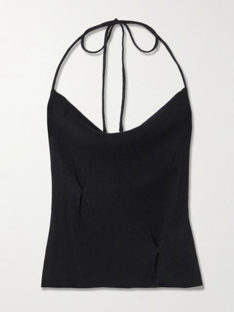 DEIJI STUDIOS Fine Knot recycled ribbed-knit halterneck top Black