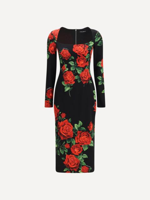 Dolce & Gabbana Rose-print charmeuse Midi Dress