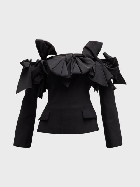 Oscar de la Renta Faille Bow Off-The-Shoulder Tailored Jacket