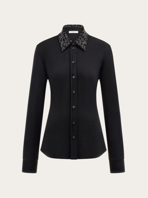 FERRAGAMO Slim fit jersey shirt with studded collar