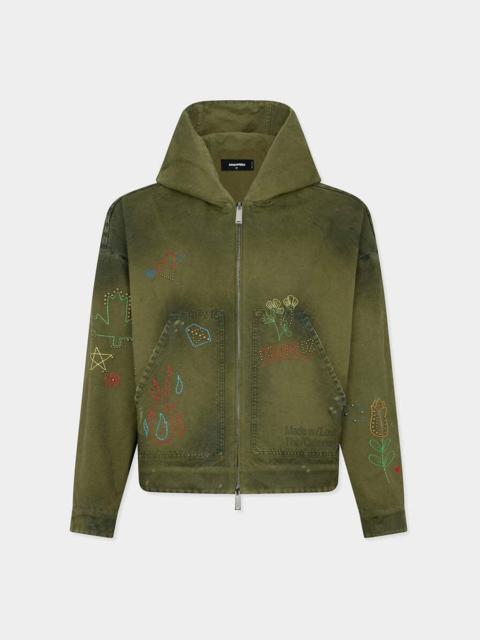 DSQUARED2 HANDMADE SCRIBBLES HOODED KABAN