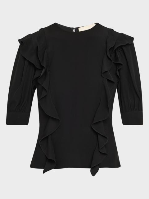 ULLA JOHNSON Carmen Ruffled Short-Sleeve Blouse