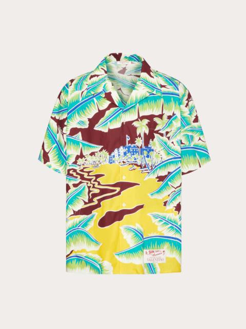 Valentino COTTON BOWLING SHIRT WITH SURF RIDER PRINT