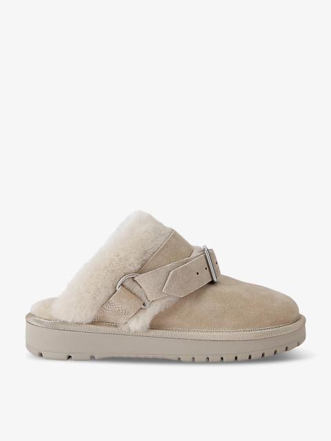 Snug Low buckled sheepskin mules