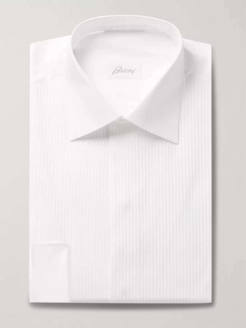 Brioni White Slim-Fit Bib-Front Double-Cuff Cotton-Voile Shirt