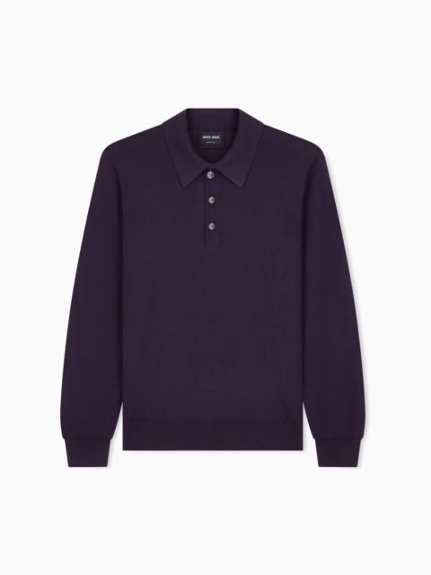 GIORGIO ARMANI LONG-SLEEVED POLO SHIRT IN VIRGIN WOOL