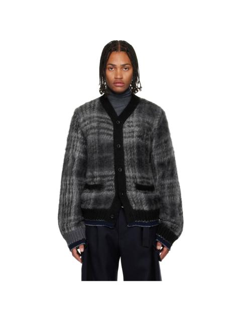 sacai Gray Plaid Mohair Knit Cardigan