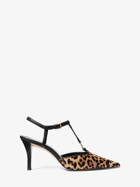 MICHAEL KORS Nalia Leopard Print Calf Hair T-Strap Pump