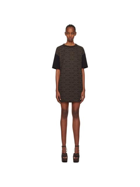 Brown Jacquard Minidress