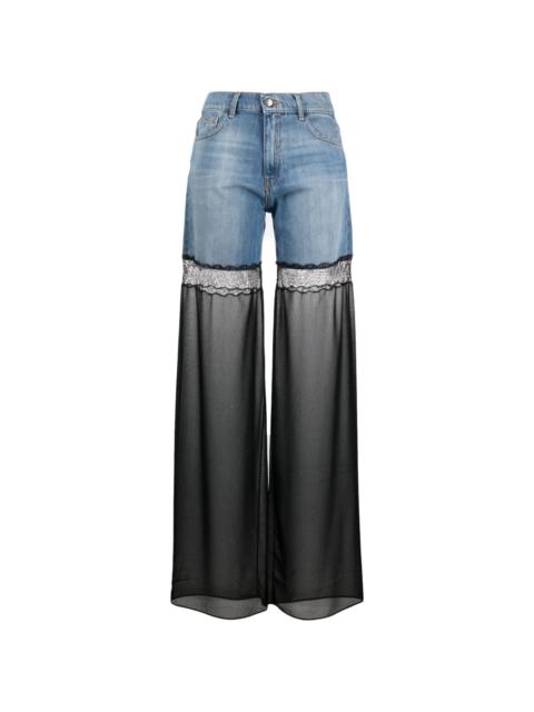 tulle-panel straight-leg jeans