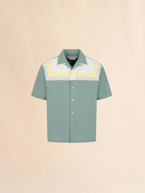 Marni GREEN COTTON-NYLON SHIRT WITH BRODERIE ANGLAISE YOKE