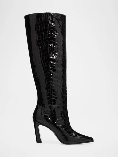 Stuart Weitzman 85mm Stassi Croco-Printed Patent Leather Knee-High Boots