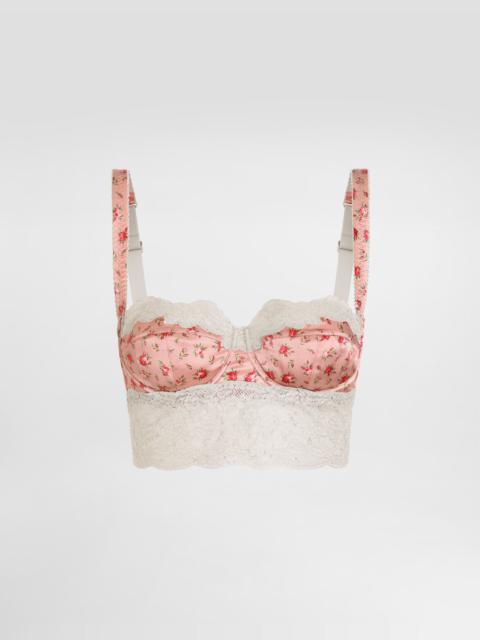 Dolce & Gabbana Small rose-print satin and lace balconette