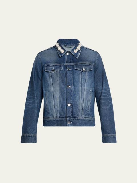 Simone Rocha Men's Pearly-Collar Denim Trucker Jacket