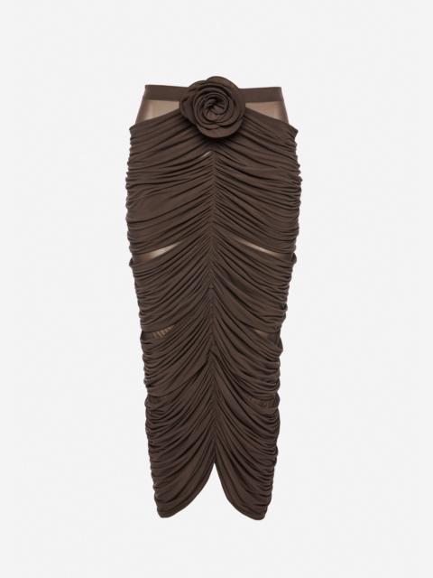 MAGDA BUTRYM Draped flower-detail midi skirt in brown