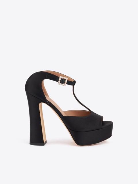 MALONE SOULIERS Nomi 125 Black Satin Platforms Sandals