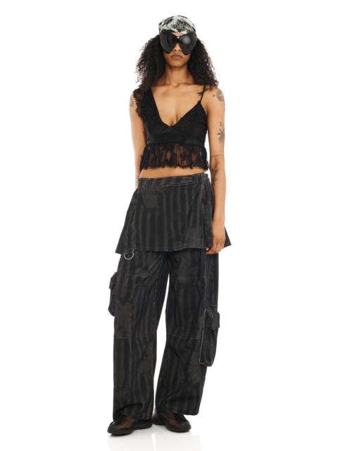 Collina Strada BLACK WAVY FLOWER STRIPE LAWN SKIRT CARGO PANT
