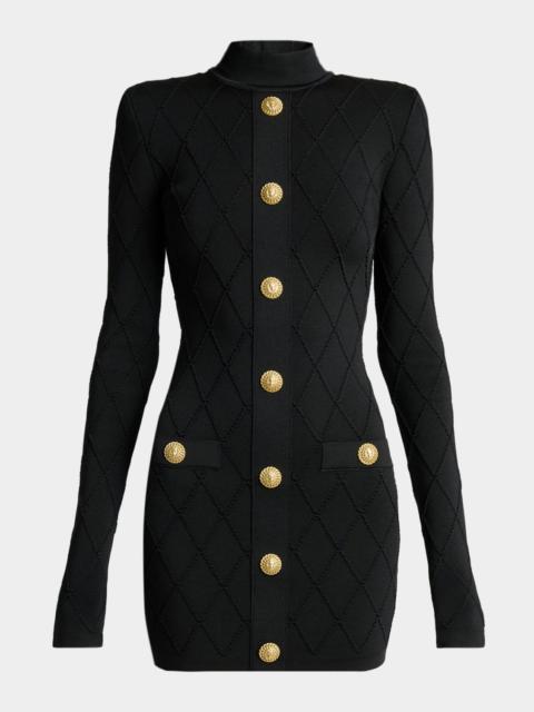 Balmain Long-Sleeve Buttoned Knit Mini Dress