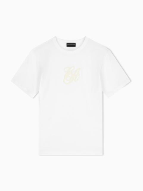 EMPORIO ARMANI SUPIMA JERSEY T-SHIRT WITH SIGNATURE CAPSULE LOGO EMBROIDERY