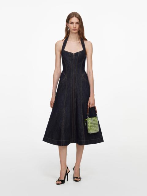 self-portrait Indigo Denim Halterneck Midi Dress