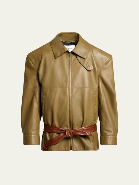SAINT LAURENT Strong-Shoulder Belted Leather Jacket