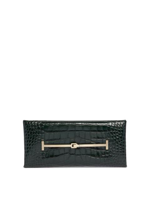 TOM FORD Green Crocodile-Embossed Leather T-Strap Clutch