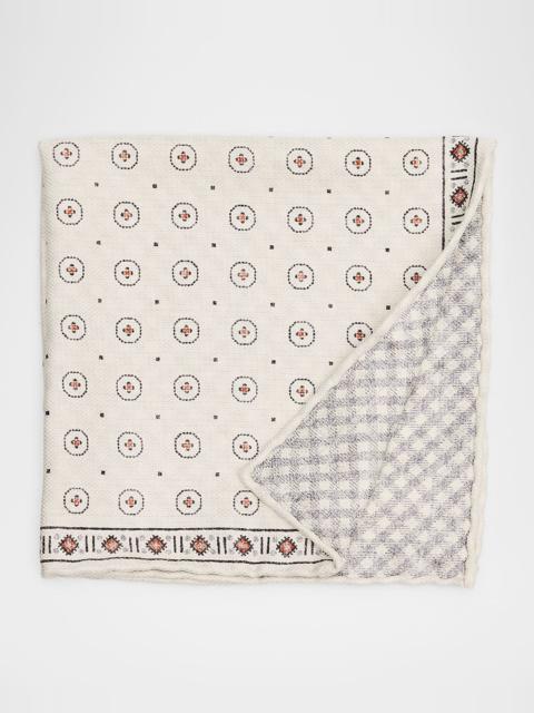 Brunello Cucinelli Men's Double-Face Geometric-Check Silk Pocket Square