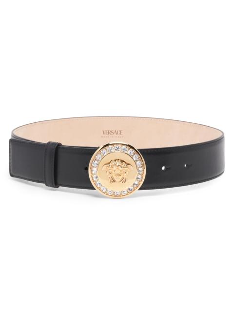 VERSACE Women's Medusa-Buckle Leather Belt - Black Versace Gold