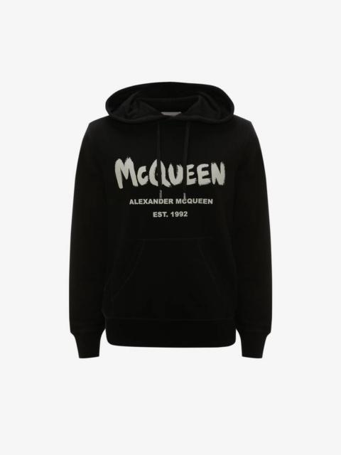 Alexander McQueen Men's Mcqueen Graffiti Hooded Sweatshirt in Black/ivory