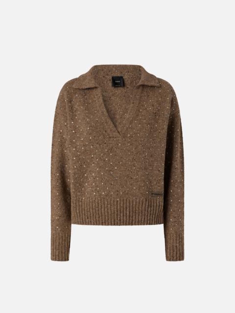 PINKO V-NECK SWEATER WITH RHINESTONES