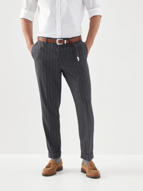 Super 150s virgin wool wide chalk stripe batavia formal fit trousers