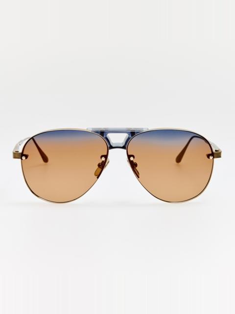 LINDA FARROW Taya Sunglasses in Antique Gold and Navy