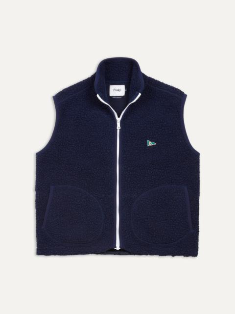 Drake's Navy Boucle Wool Zip Fleece Vest