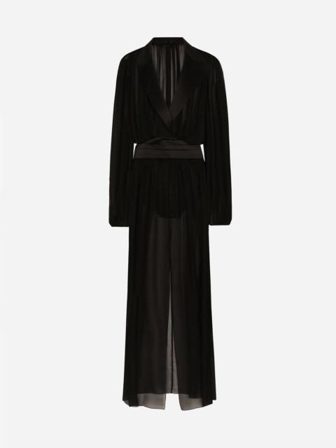 Long silk chiffon tuxedo dress