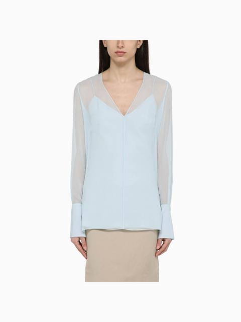 Light blue silk blouse with back slit