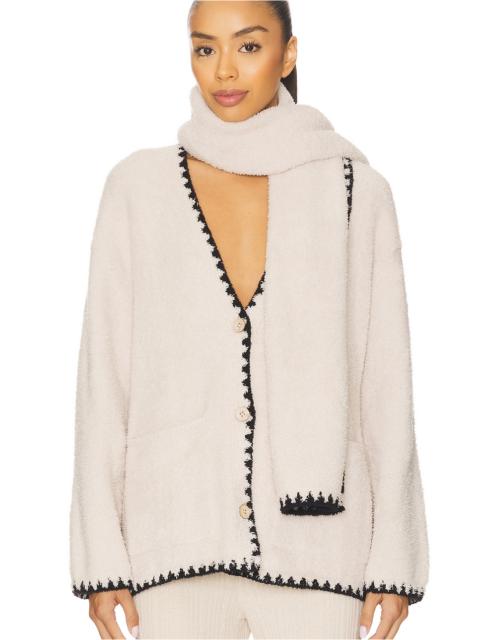 Barefoot Dreams CozyChic Blanket Stitch Cardigan With Detachable Scarf