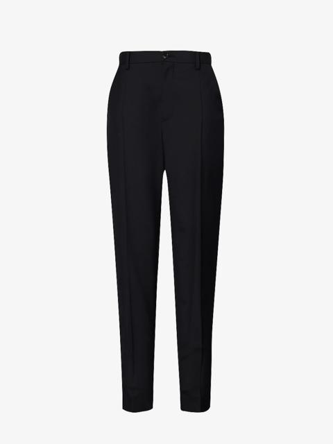 Band-patch regular-fit tapered-leg mid-rise wool trousers