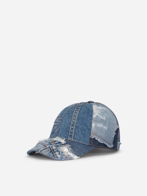 Denim patchwork baseball cap