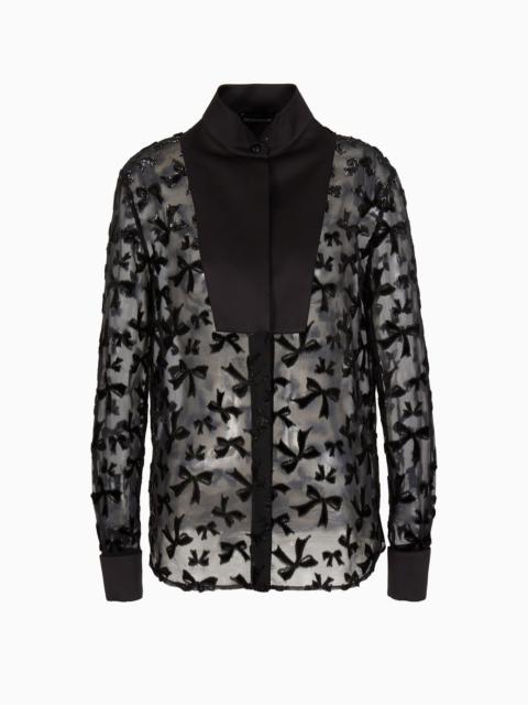 EMPORIO ARMANI Devoré chiffon shirt with an all-over flocked pattern with lurex bows