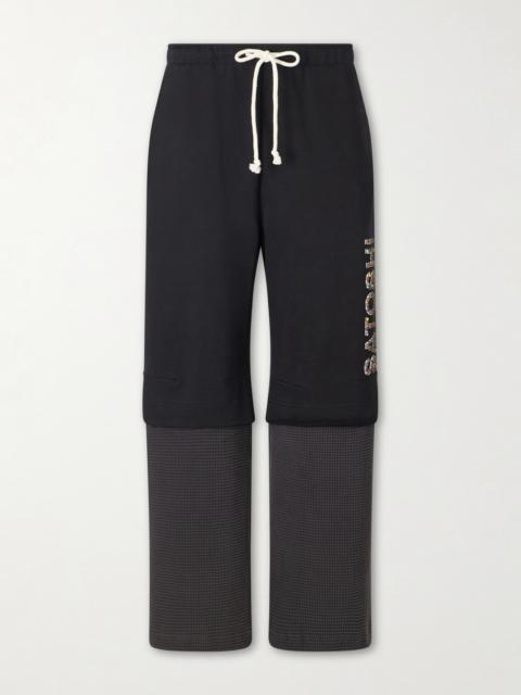 SATOSHI NAKAMOTO Wide-Leg Logo-Embellished Cotton-Jersey and Waffle-Knit Sweatpants