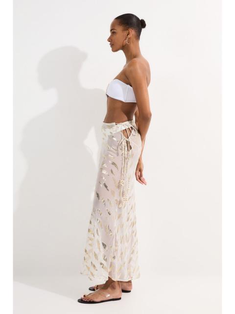 KAREN MILLEN Beach Metallic Thread Tie Waist Maxi Skirt