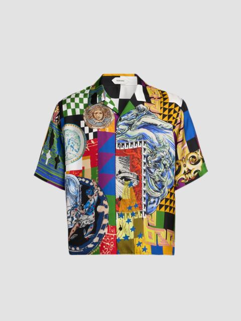 VERSACE Men's Medusa Collage Silk Twill Camp Shirt - Multicolor