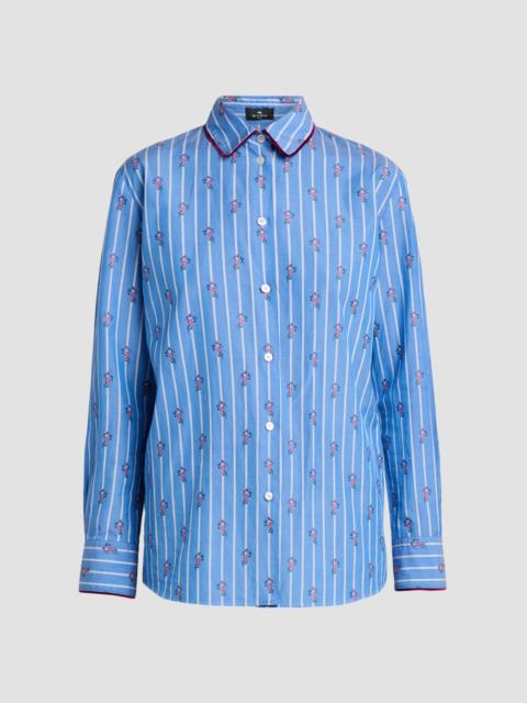 Etro Women's Floral Striped Cotton Button-Front Shirt - Multicolor Blue Base