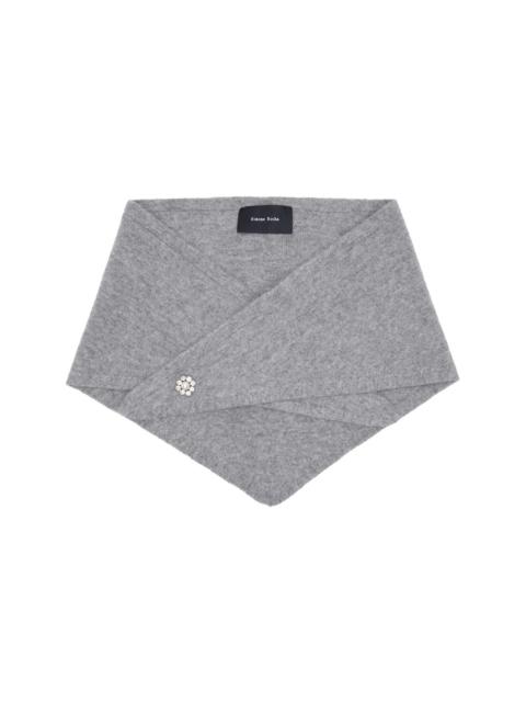 Simone Rocha Gray Embellished Cashmere Neckerchief Scarf