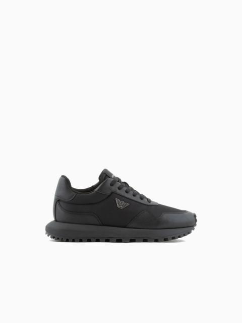 EMPORIO ARMANI ASV RECYCLED NYLON SNEAKERS WITH REGENERATED SAFFIANO DETAILS