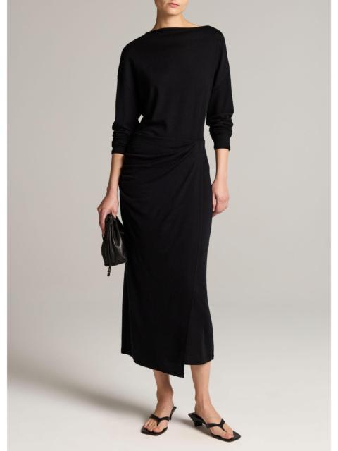 Vince Draped-Waist Wool-Blend Midi Skirt