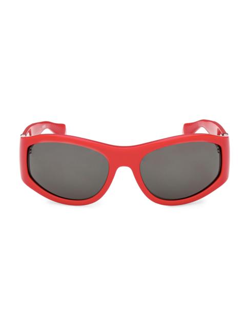 Christian Louboutin Men's 60MM Oval Sunglasses - Shiny Red Smoke