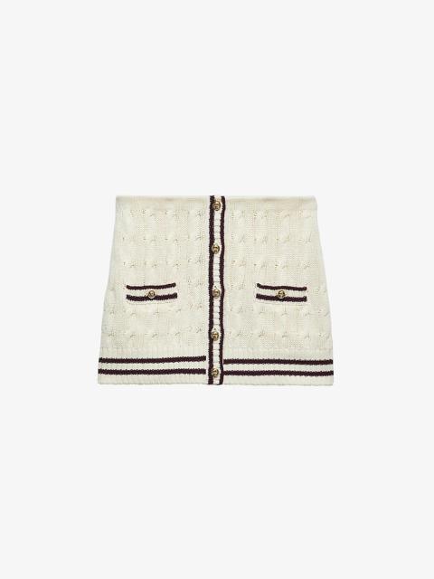 Prada Button-embellished cable-knit cotton mini skirt